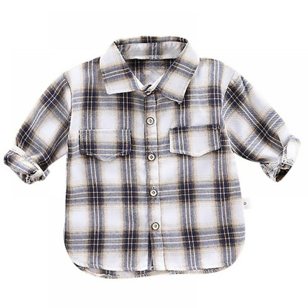Toddler Kids Baby Boy Cotton Long Sleeve Plaid Shirt T-shirt Tops Outfit Clothes 